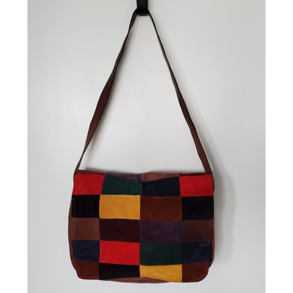 Neiman Marcus GUC Italy Made 70's Inspo Suede Patchwork Saddle Bag Purse Satchel